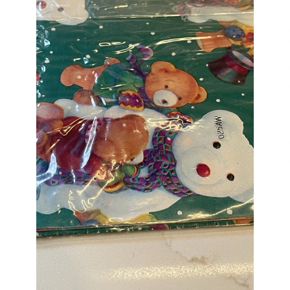 Vtg Christmas Holiday Wrapping Paper Teddy Bear Green Tag‎ 8.3 ft New NO BOW